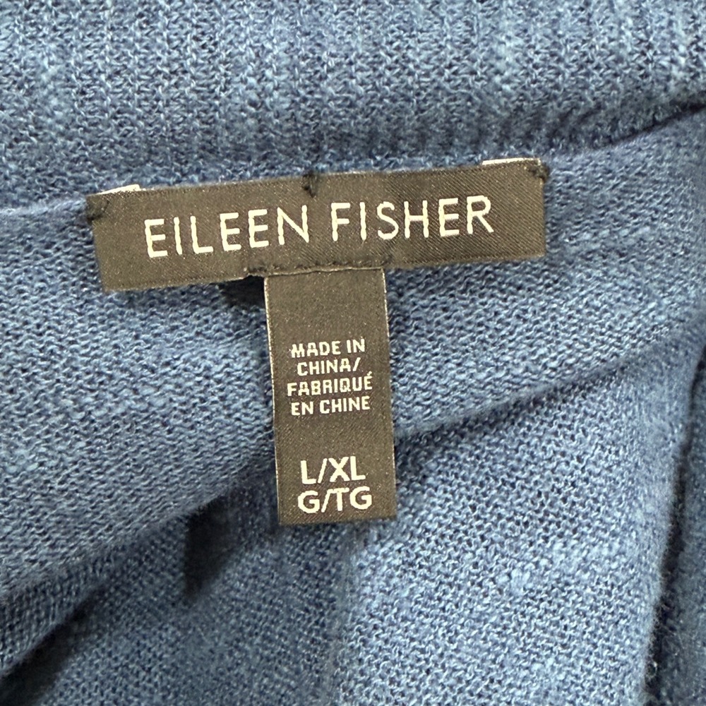 Eileen Fisher Womens Cardigan L/XL Blue Organic Linen Blend Lagenlook Kimono - Picture 9 of 13